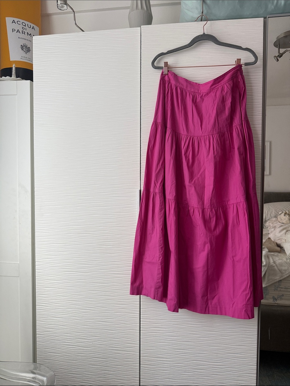 STAUD Bright Fuchsia Tiered Maxi Skirt